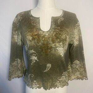 Anxiety Cafe green ruffle boho cottage fairy vtg y2k crop top size xl
